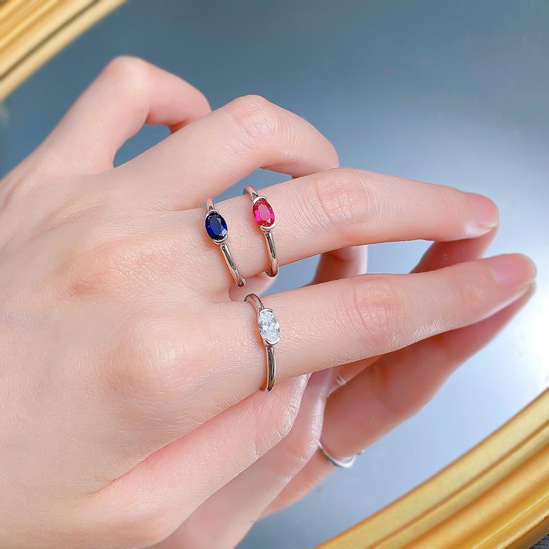 S925 Sterling Silver Red/Blue/White Oval Cut Oval Ring 4*6mm 6A Cubic Zirconia Ring-265(35%)