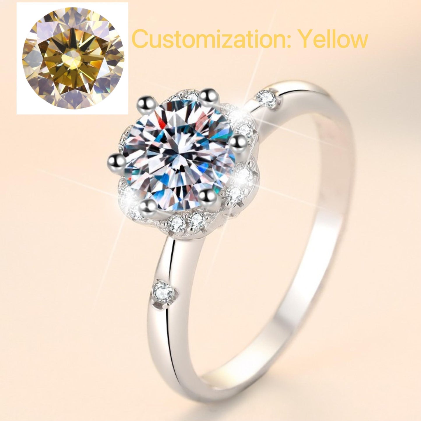 74. S925 Sterling Silver Six-Claw Ring Synthetic Moissanite Ring