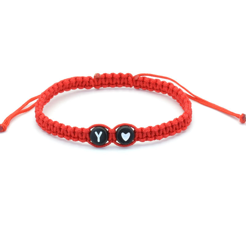 Simple Couple Bracelet with New 26 English Letters and Peach Heartded Red Rope Simple Couple Bracelet