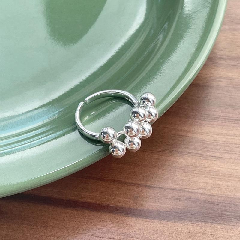 S925 Sterling Silver Simple Grape Cluster Ring for Women with Round Beads - 533(45%)