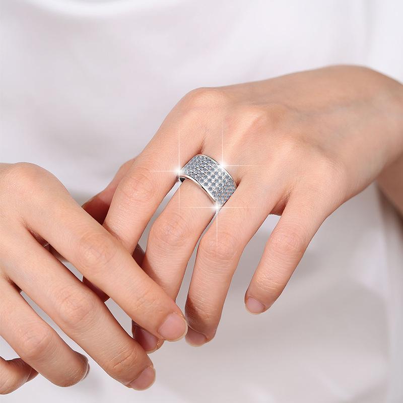 NO.156 S925 Sterling Silver Starry Sky Wide Ring Synthetic Moissanite Ring fashion jewelry accessory woman girl promise ring Springtok Men's Ring
