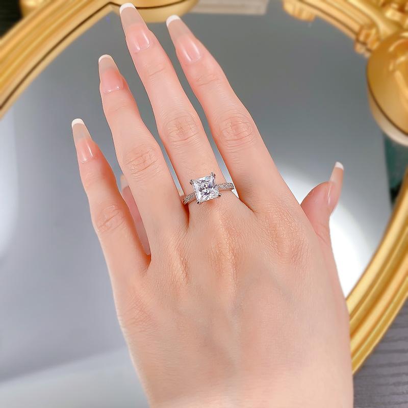 S925 Sterling Silver Princess Cut Four Claw Ring 8*8mm 6A Cubic Zirconia Ring fashion jewelry accessory woman girl promise ring-415(35%)