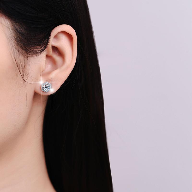 S925 Sterling Silver Little Flower Ear Stud Plum Blossom Synthetic Moissanite Earrings Daily Life Earrings(35%)-624