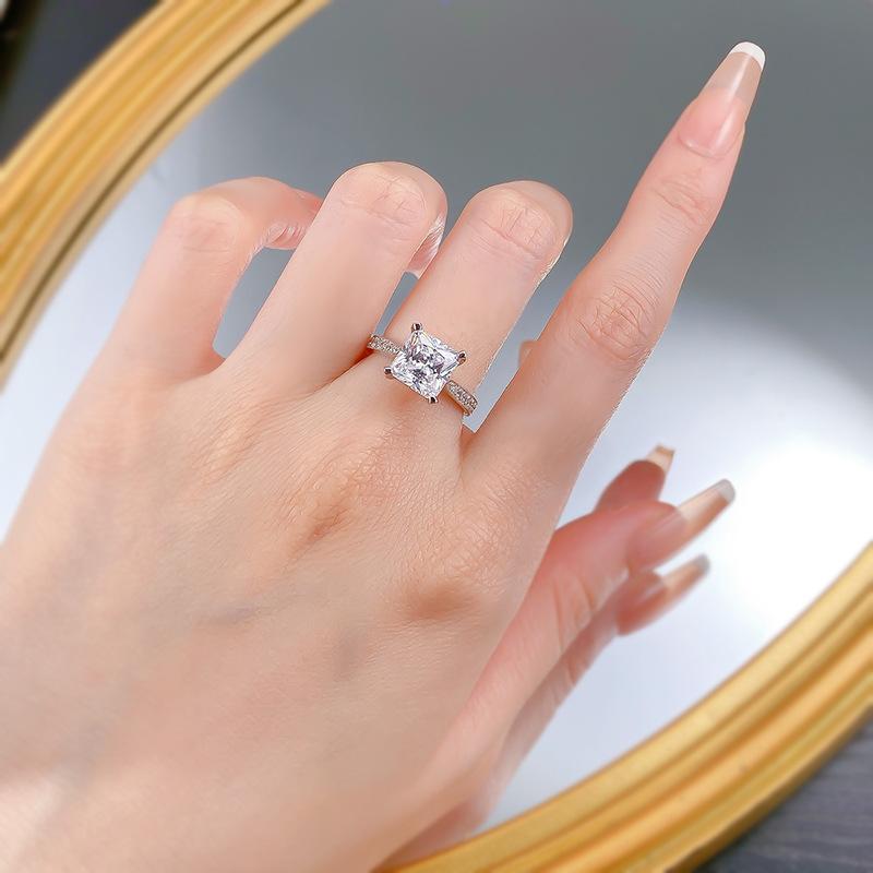 S925 Sterling Silver Princess Cut Four Claw Ring 8*8mm 6A Cubic Zirconia Ring fashion jewelry accessory woman girl promise ring-415(35%)