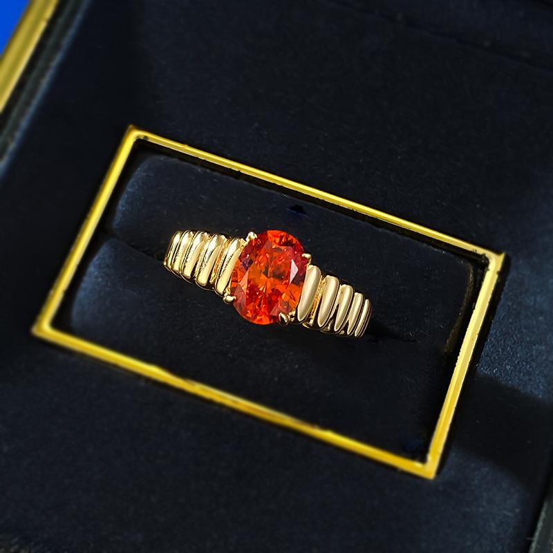 S925 Sterling Silver Orange Oval 6*8 mm 6A Cubic Zirconia Ring-424(25%)