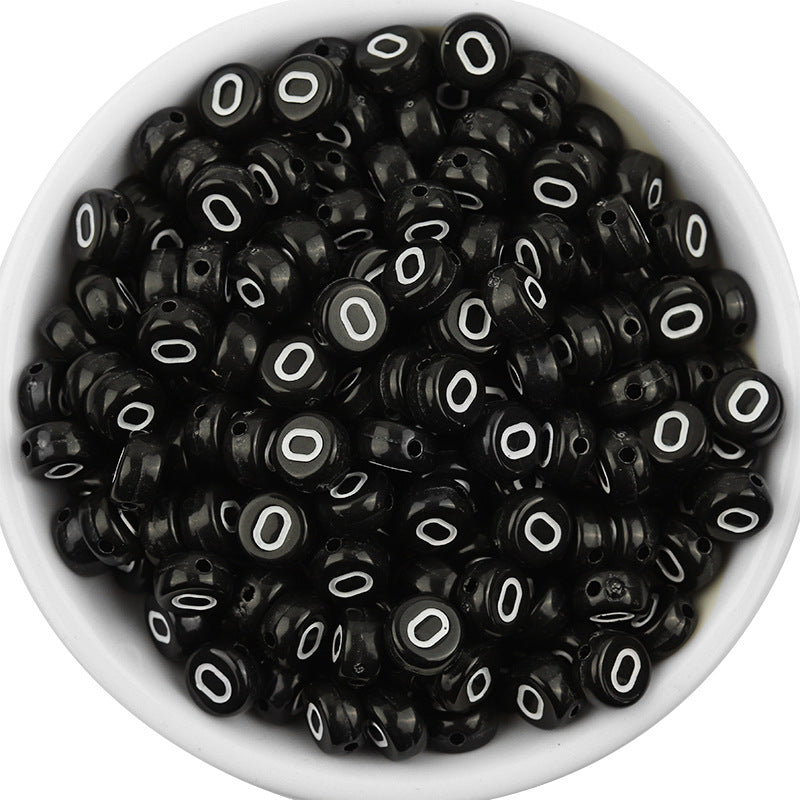 100 Pcs/Pack Acrylic Flat round Beads Diy Black Background White Love Beads/Single English Letter Loose Beads