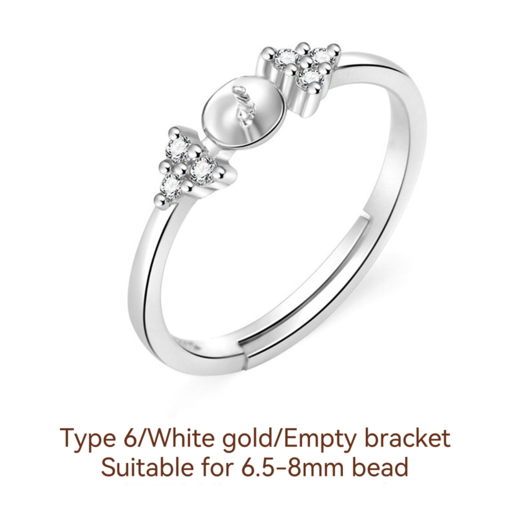 S925 Sterling Silver Ring Empty Holder, Open Ring, DIY Fittings（1pcs, with no bead)