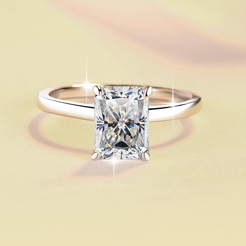 S925 Sterling Silver Radiant Rectangular Ring Synthetic Moissanite Ring 2Carat-448 custom  engagement  ring young  moissanite(25%)