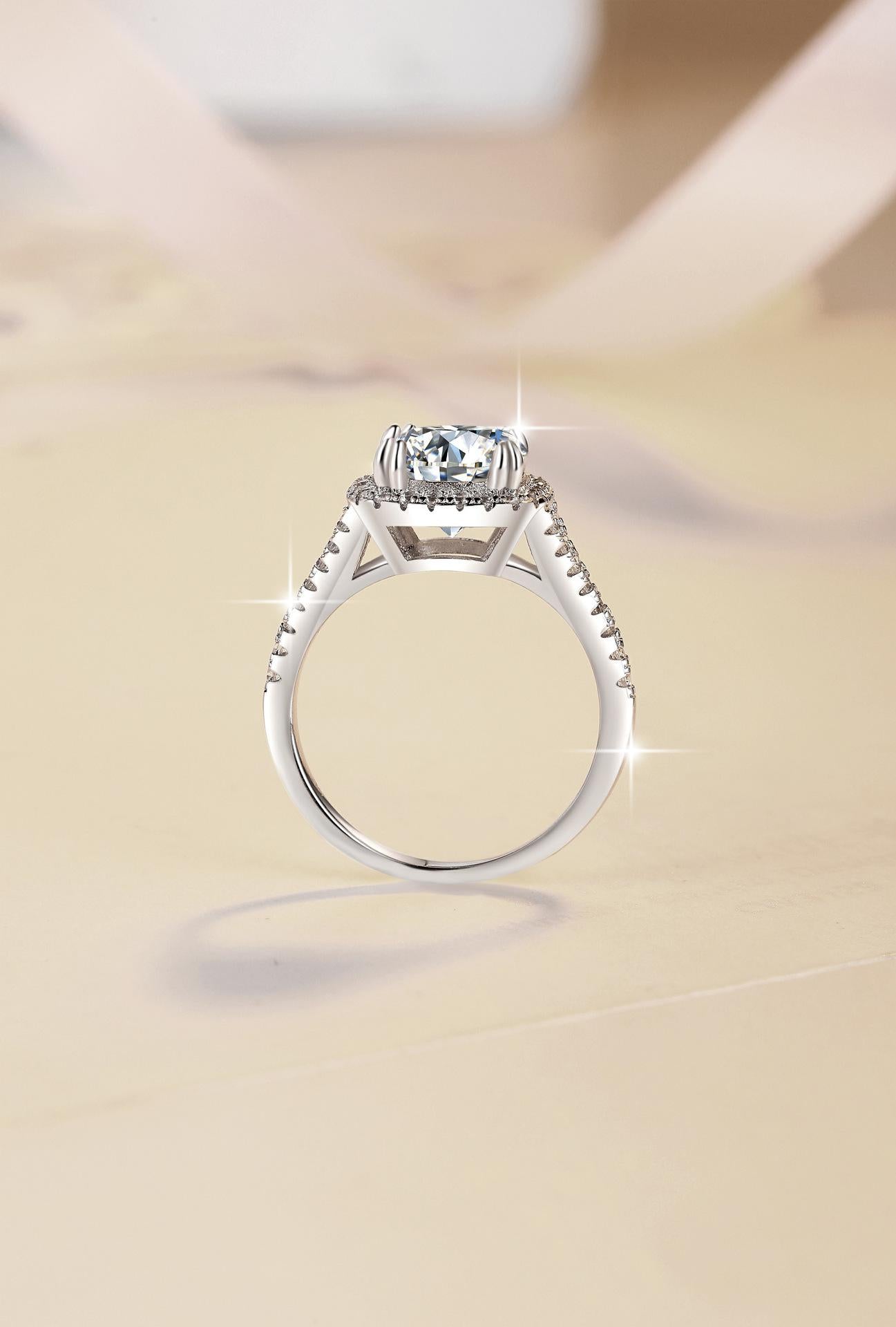 S925 Sterling Silver V-Shaped Cushion Square Ring Synthetic Moissanite Ring 4Carat-466 young  moissanite(25%)