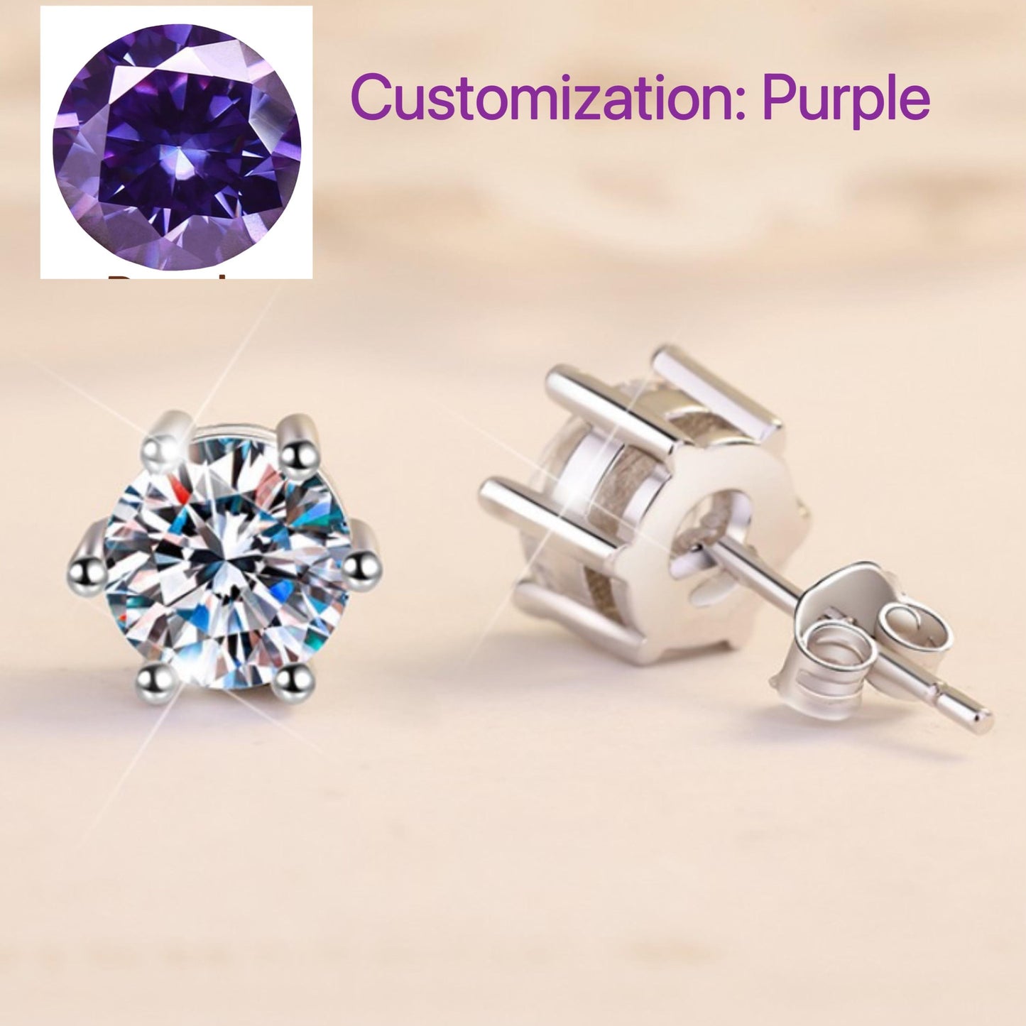 NO.163 S925 Sterling Silver Six-Claw Crown Stud Earring  Synthetic Moissanite Earrings Glittering daily life Earrings Springtok