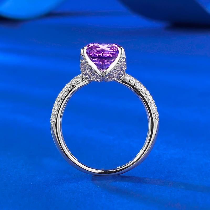 S925 Sterling Silver Purple Square Four-claws Ring 8*8mm 6A Cubic Zirconia Ring-419(25%)