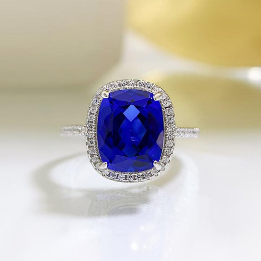 S925 sterling silver blue oval cut cushion shape Ring 8*10mm 8A cubic zirconia ring Springtok-160(35%)