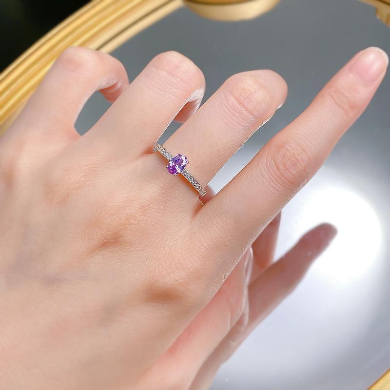 S925 Sterling Silver Purple Oval Cut Oval Ring 4*6mm 6A Cubic Zirconia Ring-395(35%)