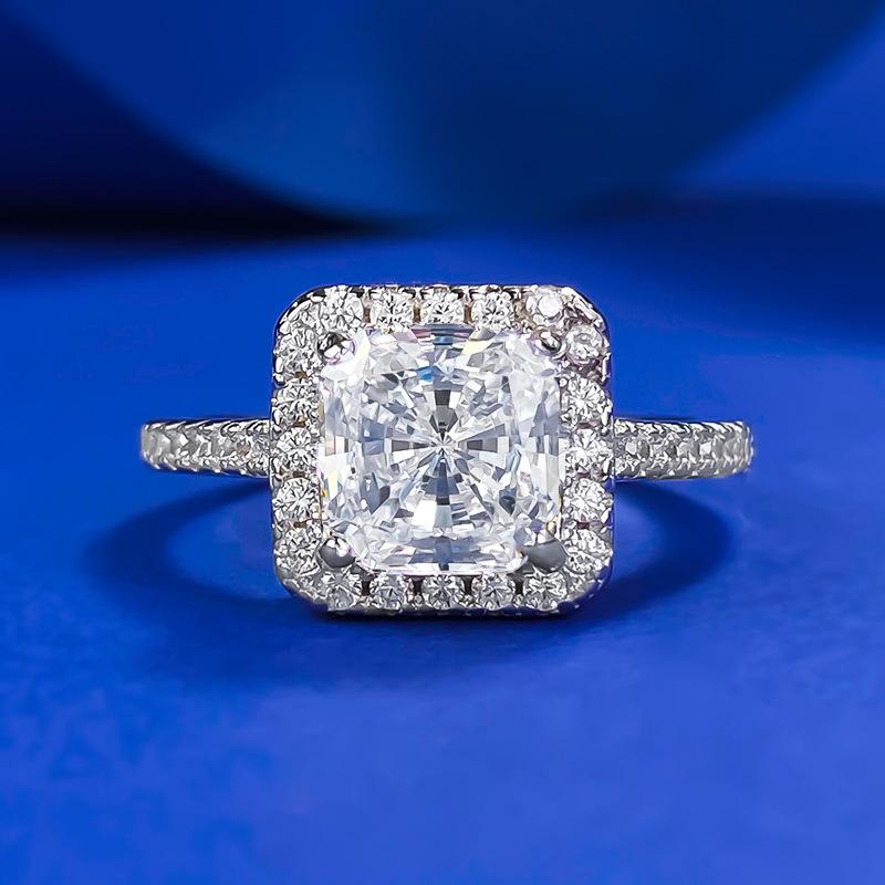 S925 Sterling Silver Cushion Shape Square White/Yellow/Pink 7*7mm 6A Cubic Zirconia Ring-147(45%)