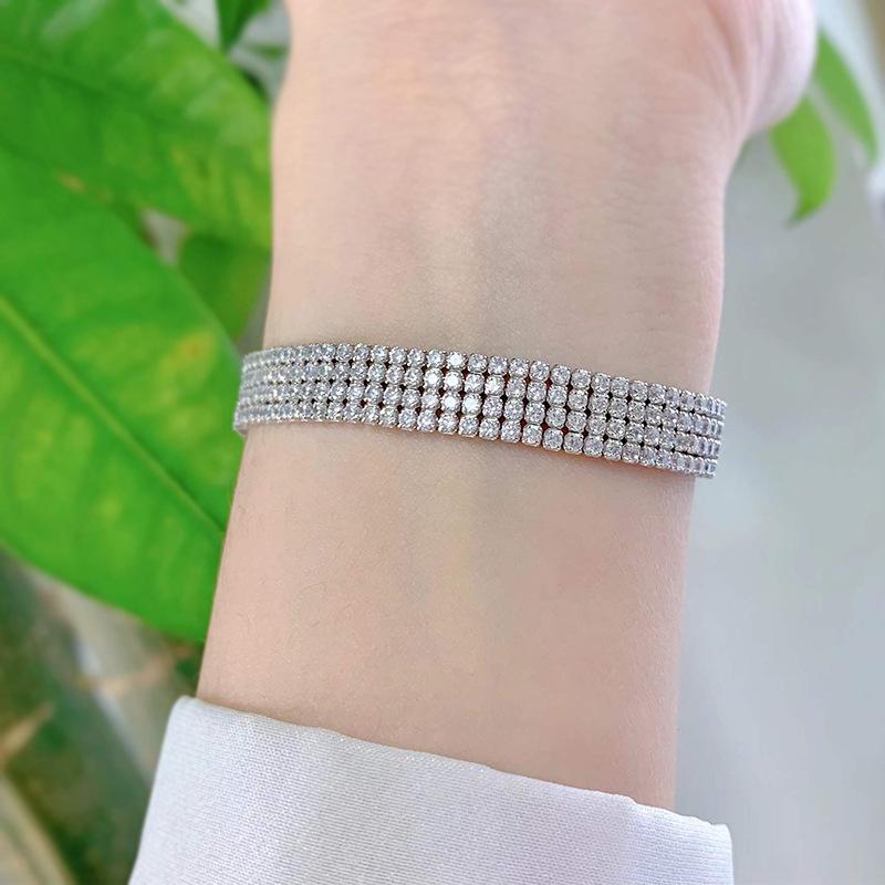 S925 Sterling Silver Four Row Full Silver Plated  White Golden 8A Cubic Zirconia Bracelet-304(15%)