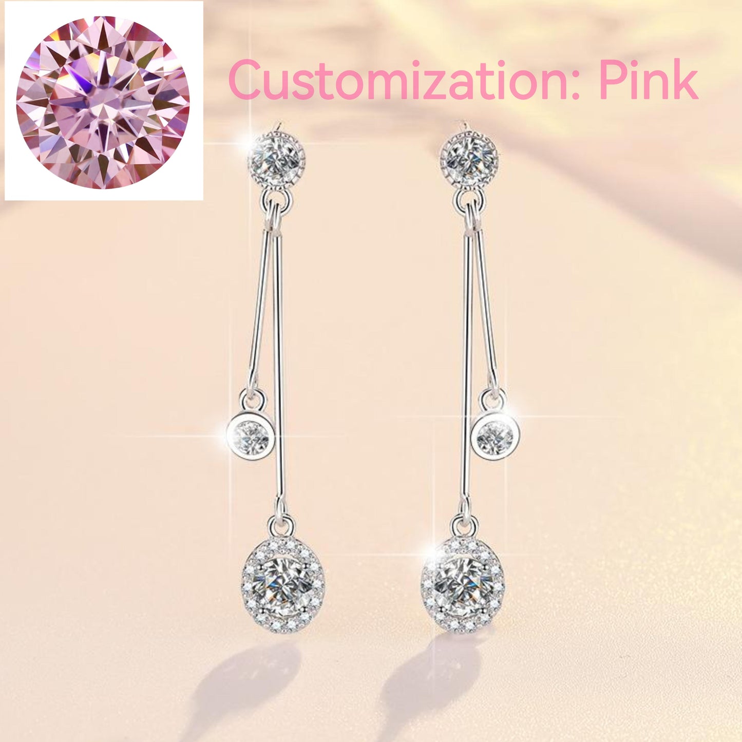 46. S925 Sterling Silver Line  Earrings D Color Synthetic Moissanite