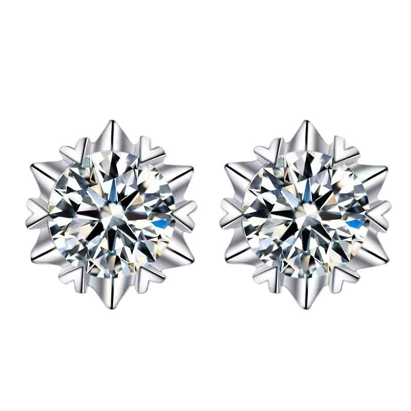 S925 Sterling Silver High Grade Certified Synthetic Moissanite Snowflake Ear Stud E Cut VVS1 Clarity D Color Daily Life Earrings(35%)-602