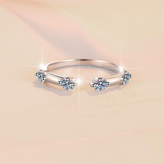 S925 Sterling Silver Four Stars Band Ring Open Ring 6A Cubic Zirconia fashion jewelry accessory woman girl promise ring Springtok-118(35%)