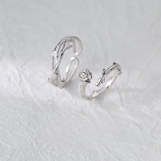 S925 Sterling Silver Thorns and Roses Couple Open Ring - 543 weddingring(45%)