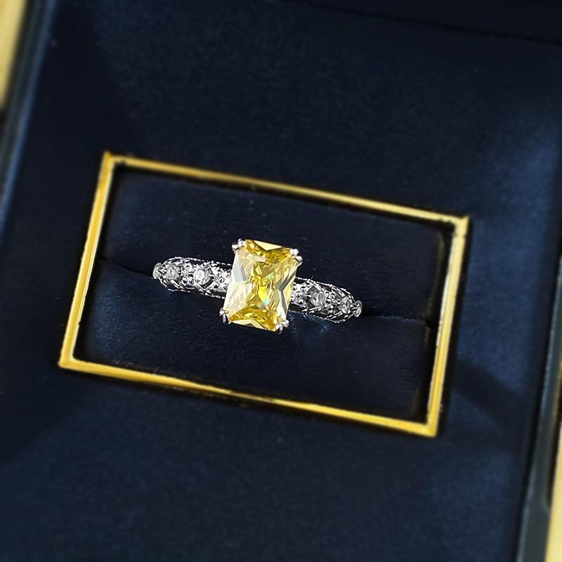 S925 Sterling Silver Yellow Radiant Cut Rectanglar Ring 6*8mm 8A Cubic Zirconia Ring-125(35%)