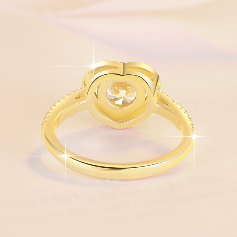S925 Sterling Silver Golden Heart-Shaped Ring Synthetic Moissanite Ring-183(35%)