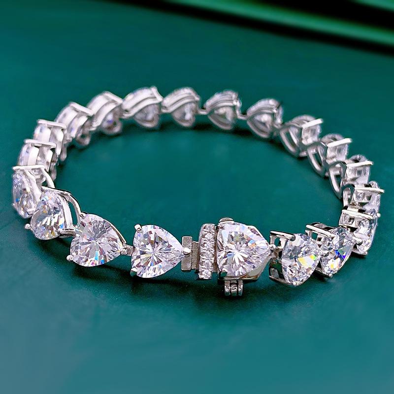 S925 Sterling Silver Bracelet Full Heart 8A Cubic Zirconia Bracelet-306(15%)