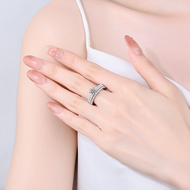 NO.116 S925 Sterling Silver Three-Row Ring Synthetic Moissanite Ring elegant luxury daily life woman birthday gift engagement Springtok