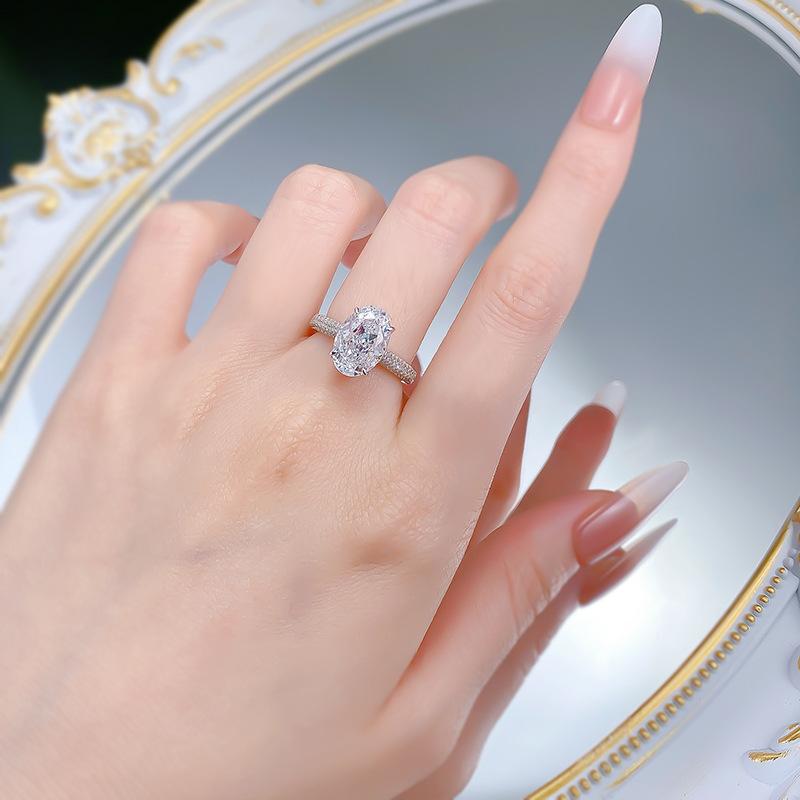 S925 Silver Ice Flower Cut Oval Pigeon Egg 8*12mm  8A Cubic Zirconia Ring-143(45%)