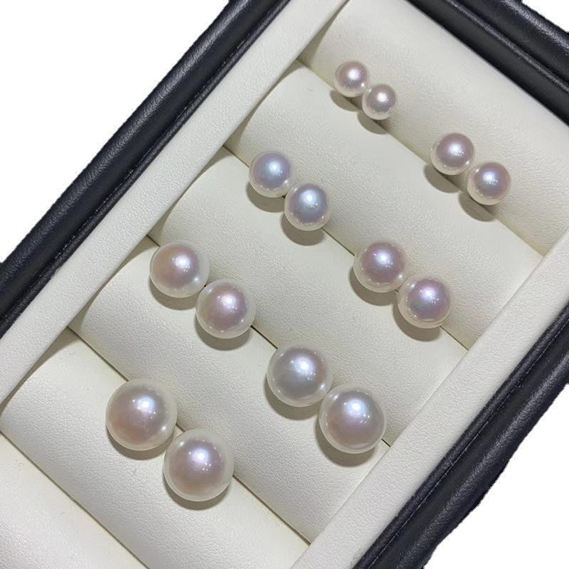 NO91 Nearly Round Oblate Nature Freshwater Pearl S925 Sterling Silver Earrings/ High light Slightly blemished natural freshwater pearl/ Send A Special Cloth For Cheaning The Earrings