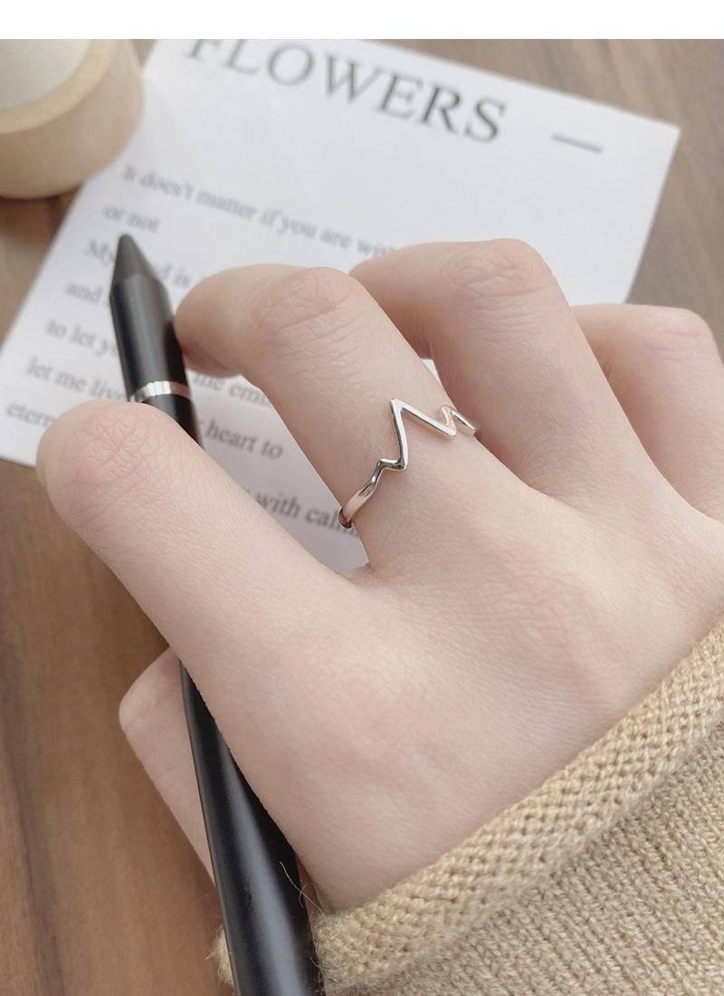 S925 Sterling Silver Simple ECG Ring Switchable Index Finger Women Ring-521(45%)