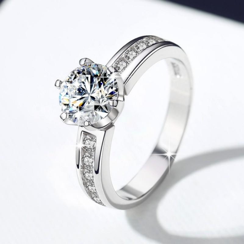 NO.108 S925 Sterling Silver Ring Six-Claw Crown  Synthetic Moissanite fashion jewelry accessory woman girl promise ring Springtok