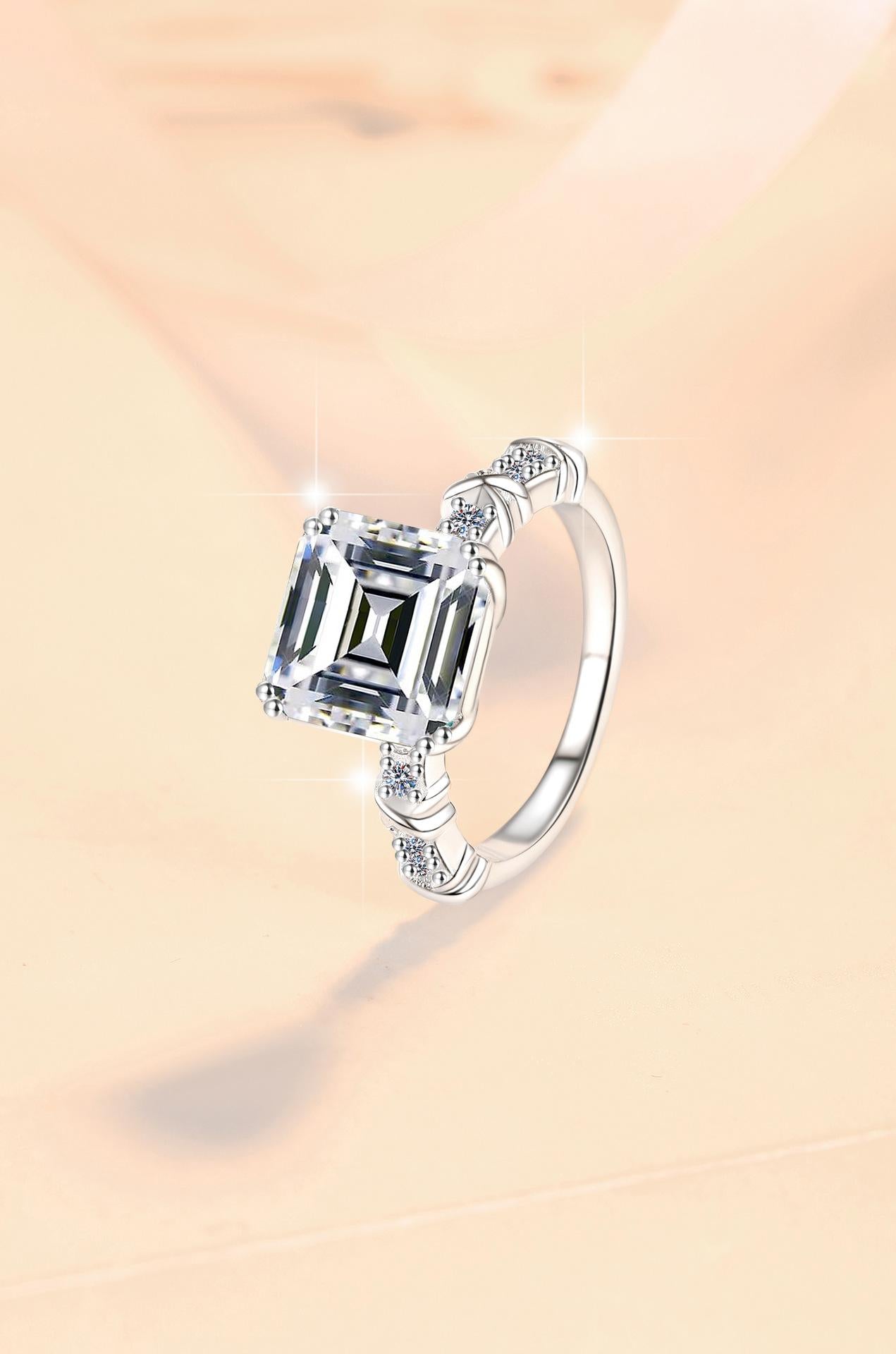 6A Cubic Zirconia S925 Sterling Silver Four-claw Square Asscher Ring 5Carat-465(25%)