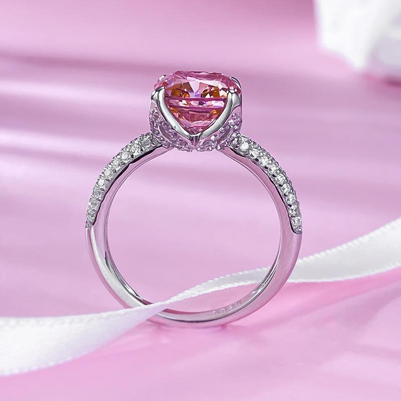 S925 Sterling Silver Pink Flower Bud Square 8*8mm 6A Cubic Zirconia Ring-426(25%)