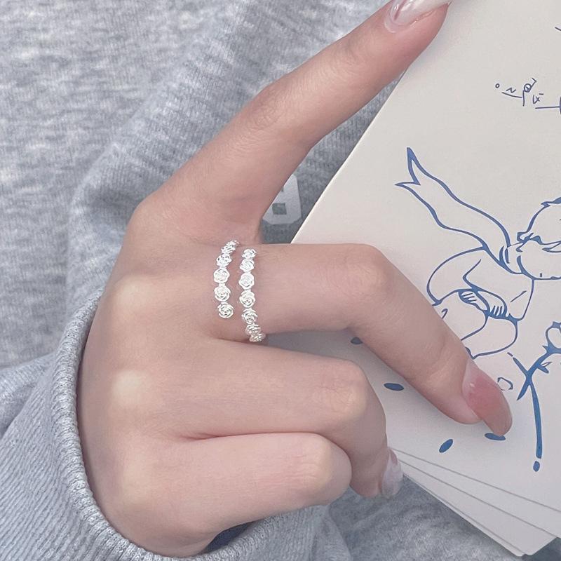 S925 Sterling Silver Rose Flower Ring Open Finger Ring For Women -528(45%)