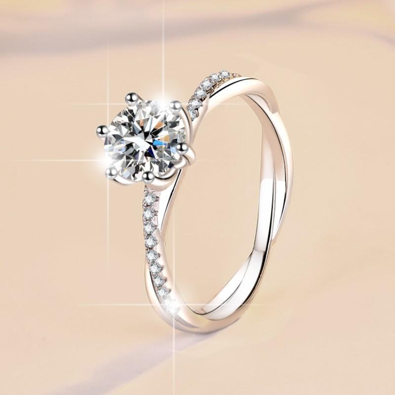 73. S925 Sterling Silver Love Interwoven Ring Synthetic Moissanite Ring