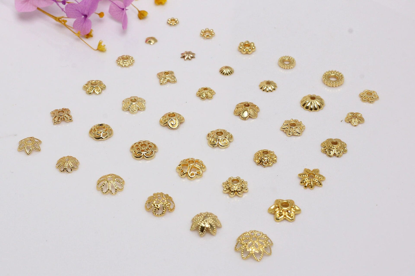 Hollow Alloy Petal Bead Holder For Jewelry DIY-Electroplating 14K gold/100 pcs