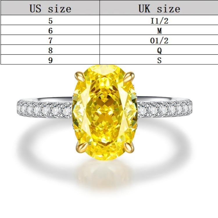 S925 Sterling Silver Yellow Radiant Cut Oval Ring 8*12mm 6A Cubic Zirconia Ring-247(35%)
