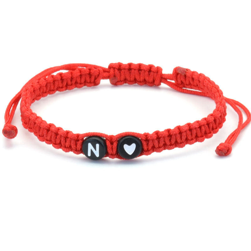 Simple Couple Bracelet with New 26 English Letters and Peach Heartded Red Rope Simple Couple Bracelet