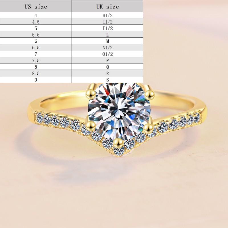 S925 Sterling Silver Six-claw Golden Ring Synthetic Moissanite Ring-186(35%)