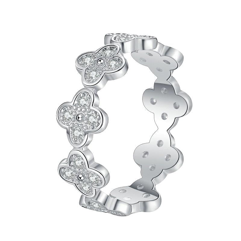 925 Sterling Silver Four-Petals Band Ring Synthetic Moissanite Ring fashion jewelry accessory woman girl promise ring-253(35%)