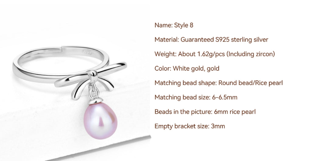 S925 Sterling Silver Ring Empty Holder, Open Ring, DIY Fittings（1pcs, with no bead)