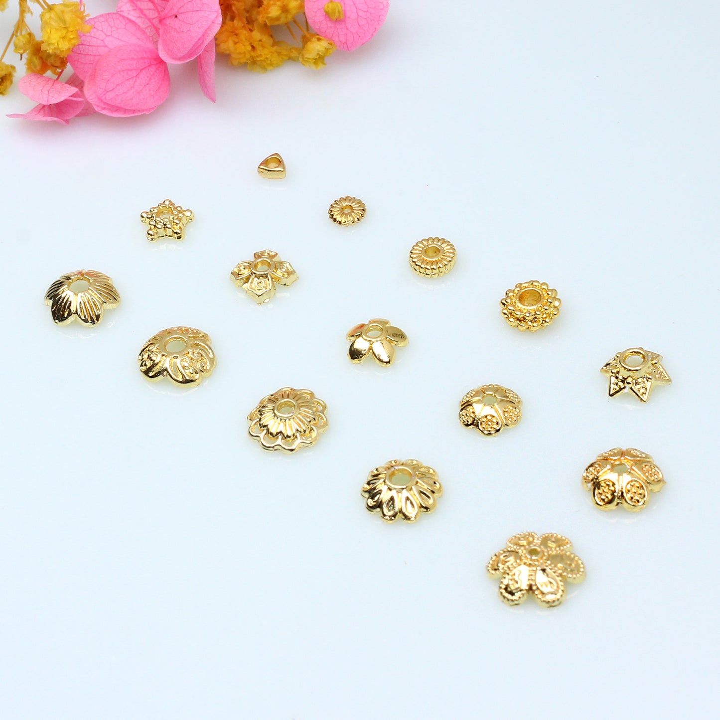 Hollow Petal Alloy Bead Holder For Jewelry DIY，Covered By 14/18K Real Gold Or Silver