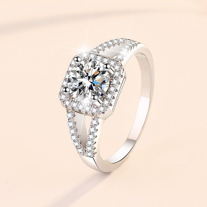 S925 Sterling Silver V-Shaped Cushion Square Ring Synthetic Moissanite Ring-335(35%)
