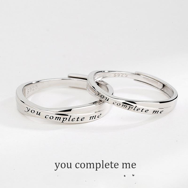 S925 Sterling Silver English Letter Couple Ring Plain Band -559 weddingring(45%)