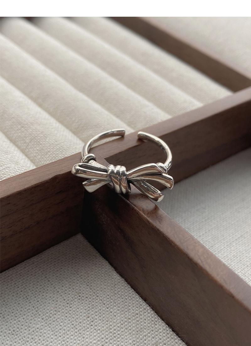 S925 Sterling Silver Vintage Distressed Bow Knot Ring for Women Open Ring -517(45%)