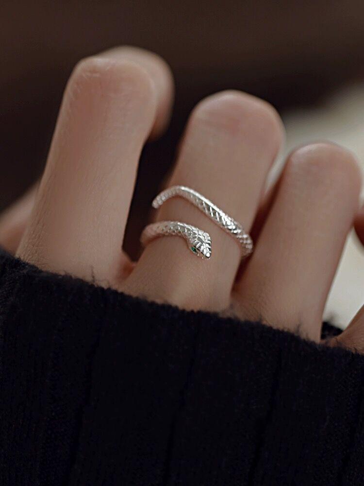 S925 Sterling Silver Personality Little Snake Adjustable Open Finger Ring for Women-633(45%)
