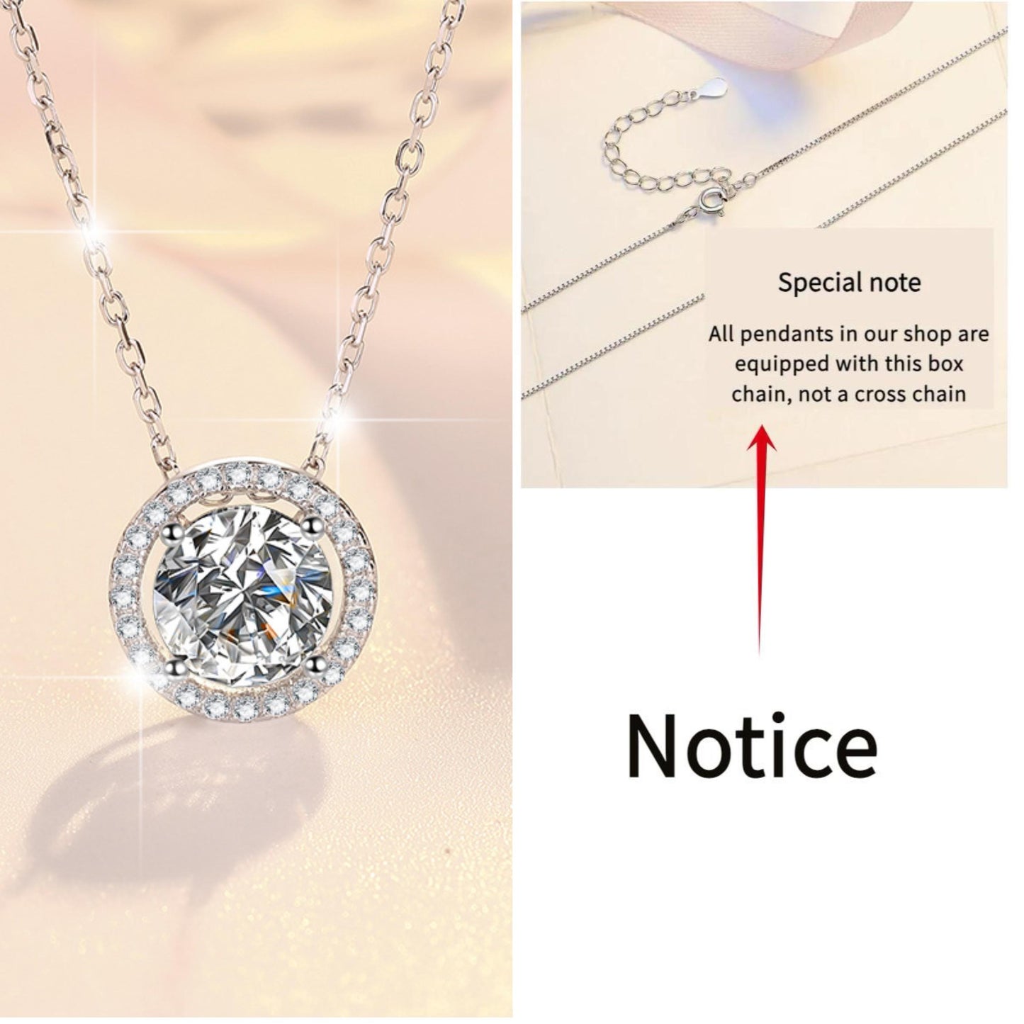 S925 Sterling Silver Simple Round Necklace Synthetic Moissanite Necklace