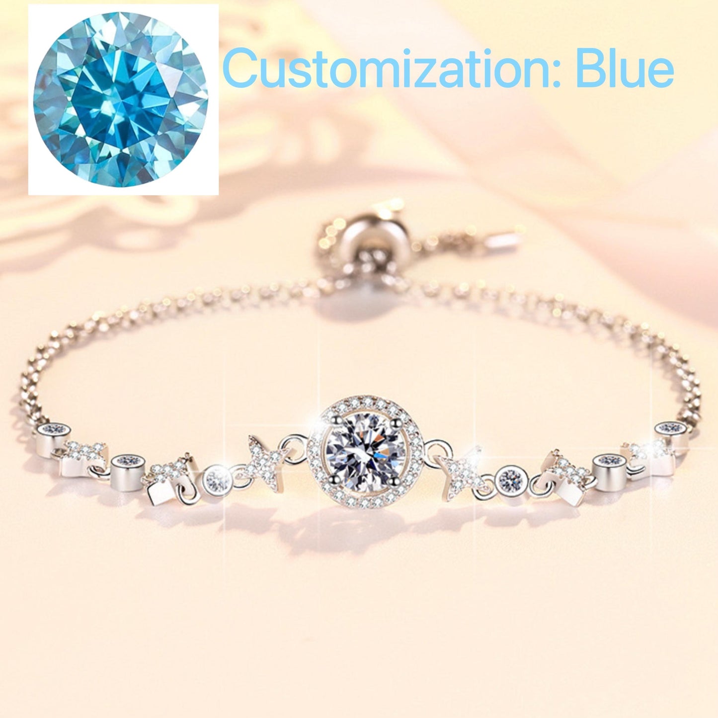 57. S925 Sterling Silver Round Bag Push-Pull Beads Bracelet Synthetic Moissanite Bracelet