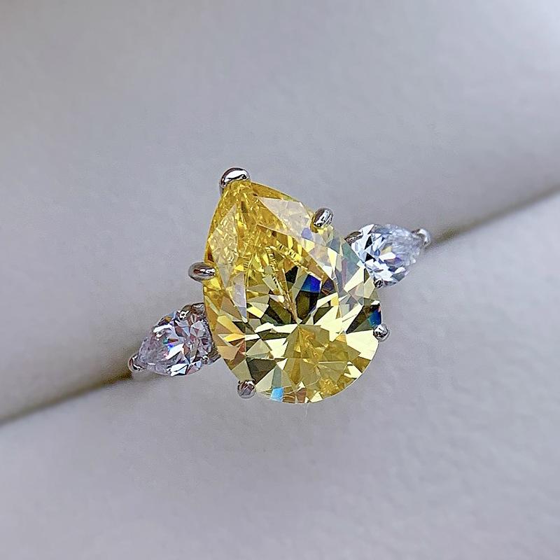 S925 Sterling Silver Water Drop Pear Shape 10*14 mm 8A Cubic Zirconia Ring-136(45%)