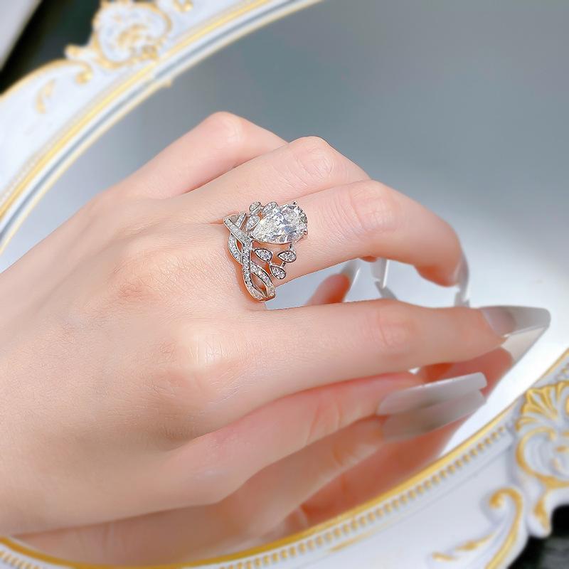S925 sterling silver oval cut pear-shaped water drop Ring 8*12mm 6A cubic zirconia ring fashion jewelry accessory woman girl promise ring-338(35%)